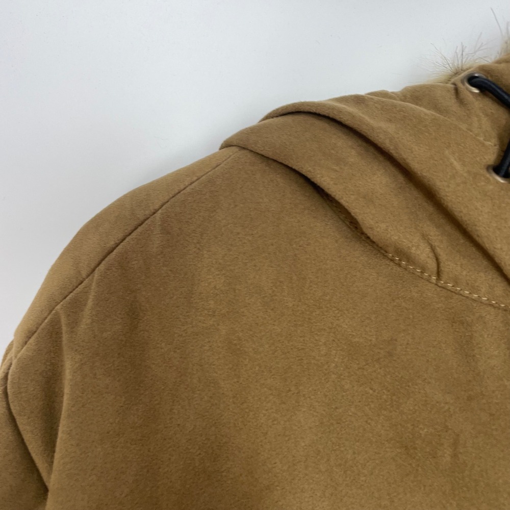 L.L.Bean Women's Tan Faux Suede Fur Trim Puffer Gorpcore Winter Jacket Size XL - Picture 5 of 10